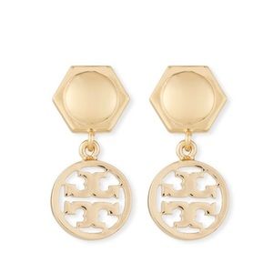TORY BURCH Gold Hexagon Logo Earrings